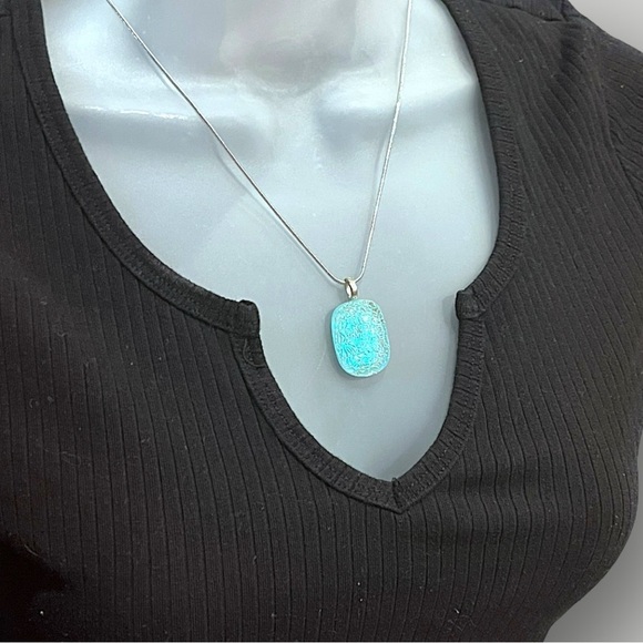 *Handmade Glittery Glass Pendant 18” Stainless Steel Necklace - Picture 8 of 8